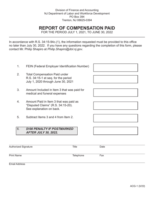 Form ACG-1 Report of Compensation Paid - New Jersey, 2022