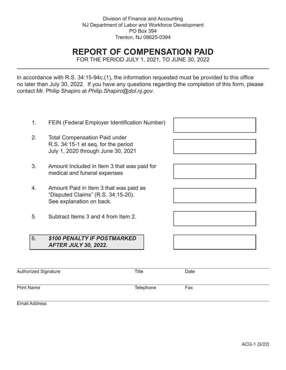 Form ACG-1 Report of Compensation Paid - New Jersey, Page 1