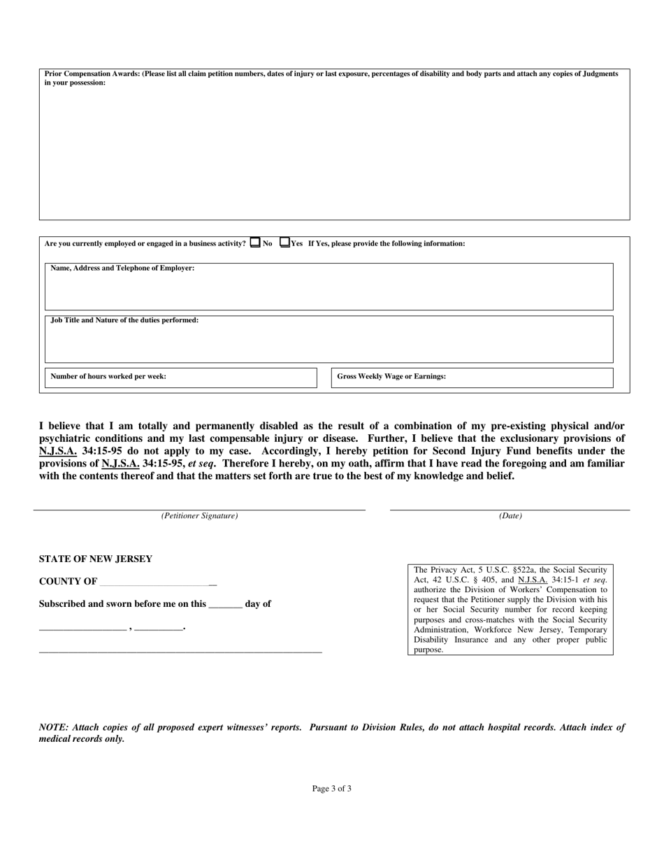 Form SCF-161 Second Injury Fund Verified Petition - New Jersey, Page 3