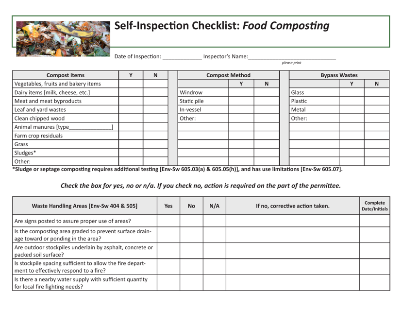 Self-inspection Checklist: Food Composting - New Hampshire Download Pdf