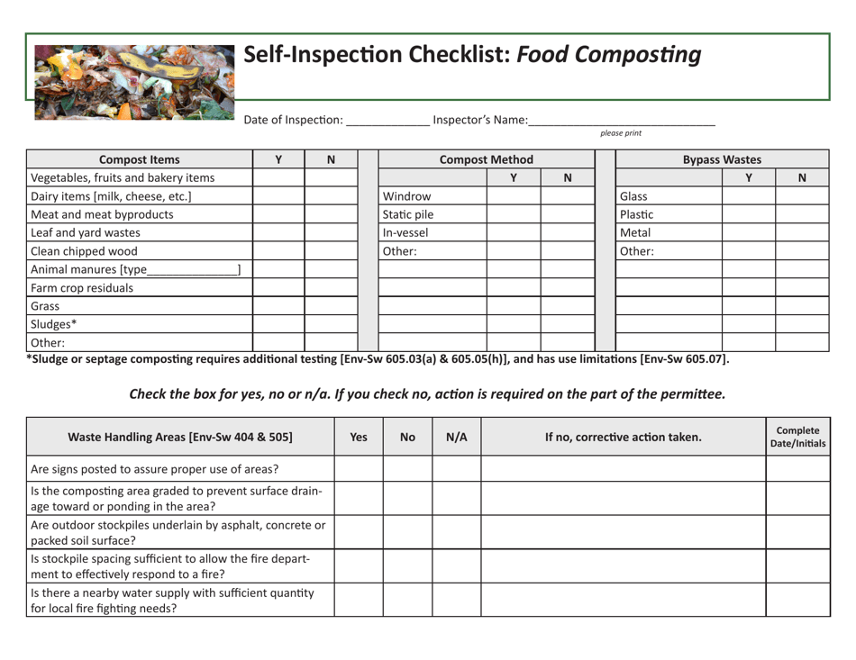 New Hampshire Self-inspection Checklist: Food Composting - Fill Out ...