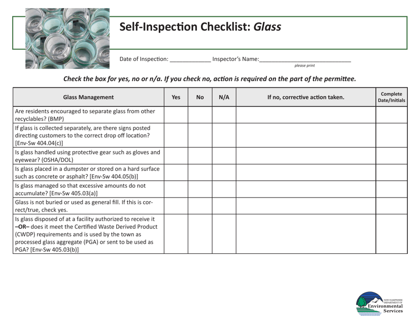 Document preview: Self-inspection Checklist: Glass - New Hampshire