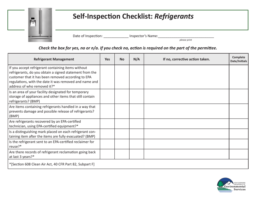 Self-inspection Checklist: Refrigerants - New Hampshire Download Pdf