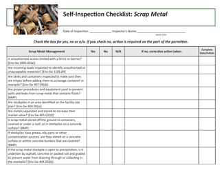 Document preview: Self-inspection Checklist: Scrap Metal - New Hampshire