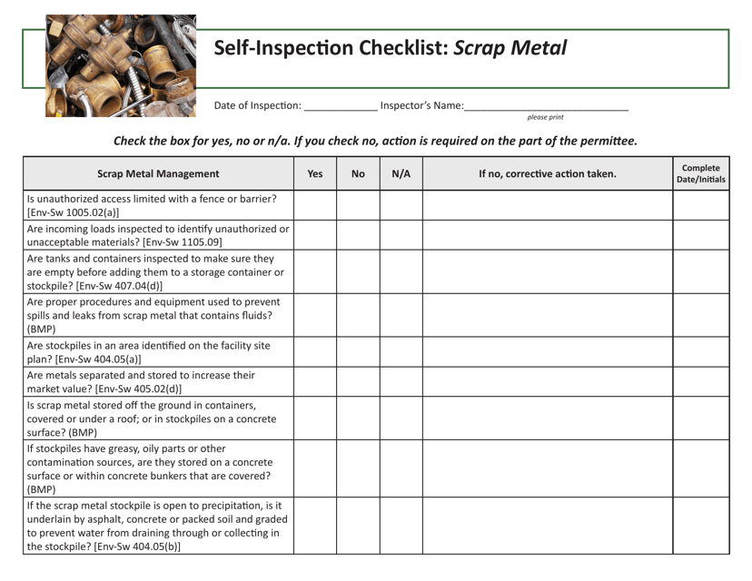 Self-inspection Checklist: Scrap Metal - New Hampshire Download Pdf