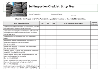 Document preview: Self-inspection Checklist: Scrap Tires - New Hampshire