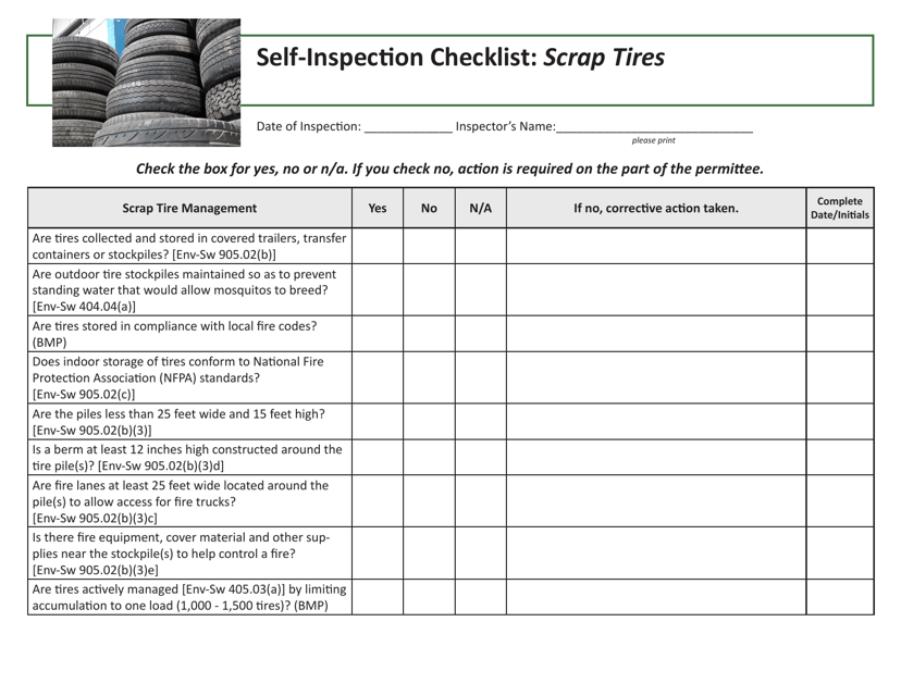 Self-inspection Checklist: Scrap Tires - New Hampshire Download Pdf
