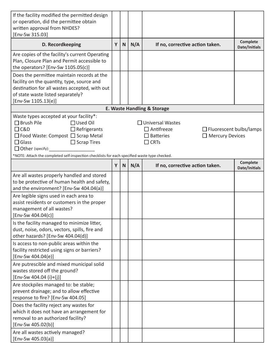 New Hampshire General Self-inspection Checklist - Fill Out, Sign Online ...