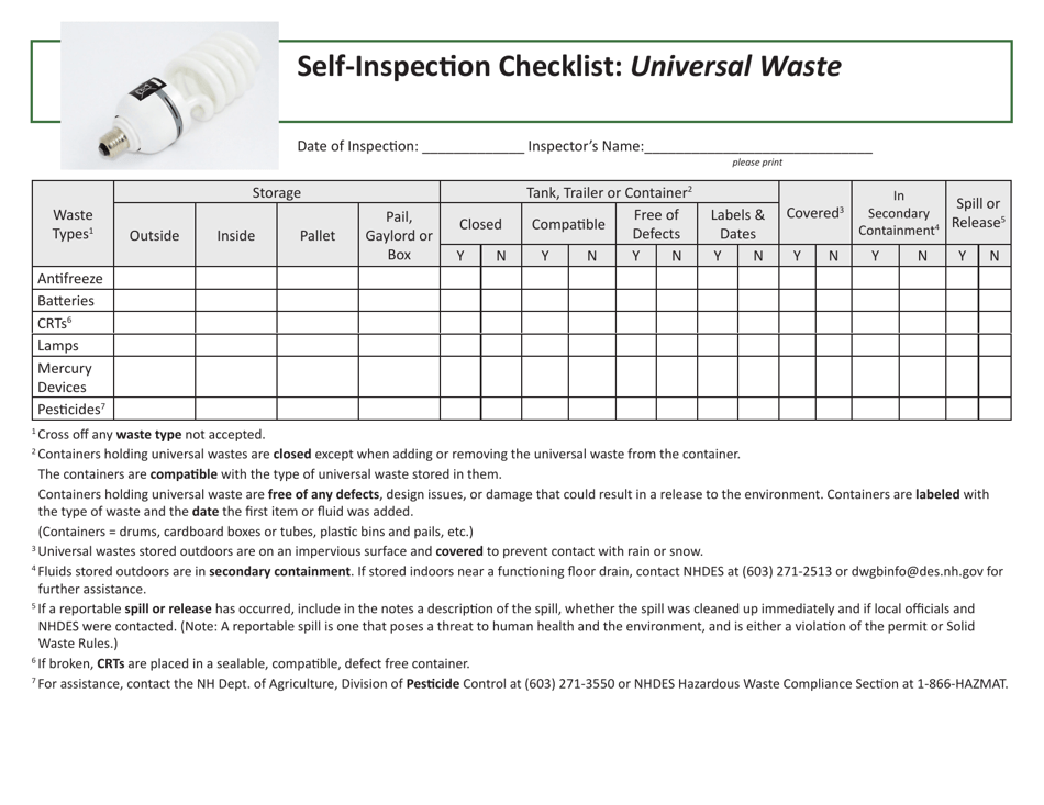Self-inspection Checklist: Universal Waste - New Hampshire, Page 1