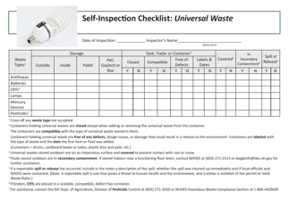 Document preview: Self-inspection Checklist: Universal Waste - New Hampshire