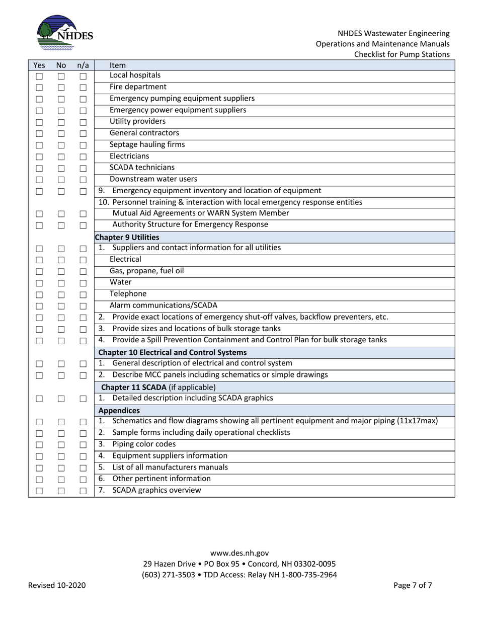 Nhdes Wastewater Engineering Operations and Maintenance Manuals Review Checklist for Pump Stations - New Hampshire, Page 7
