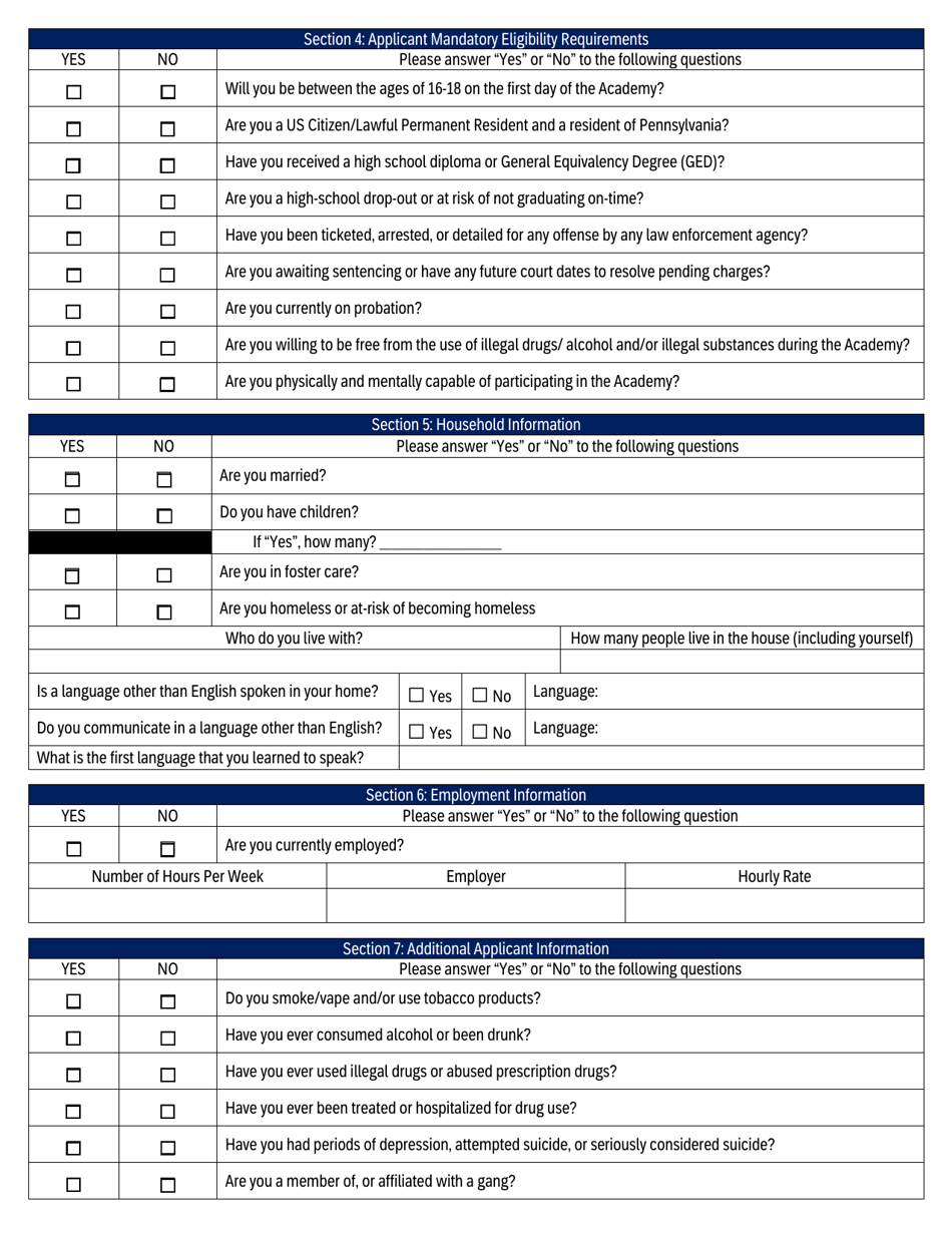 Keystone State Challenge Academy Student Application - Pennsylvania, Page 2