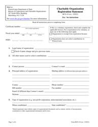 Form BCO-10 &quot;Charitable Organization Registration Statement&quot; - Pennsylvania