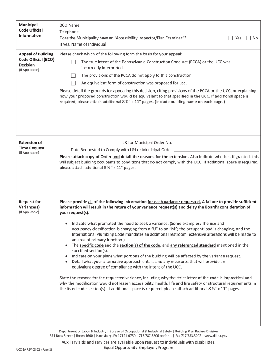 Form UCC-1A Uniform Construction Code (Ucc) Accessibility Advisory Board Petition - Pennsylvania, Page 2
