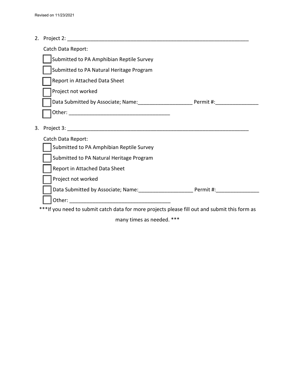 Reporting of Data for Scientific Collectors Permit (Fish) - Pennsylvania, Page 2