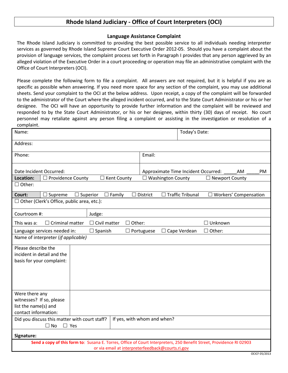 Language Assistance Complaint - Rhode Island, Page 1