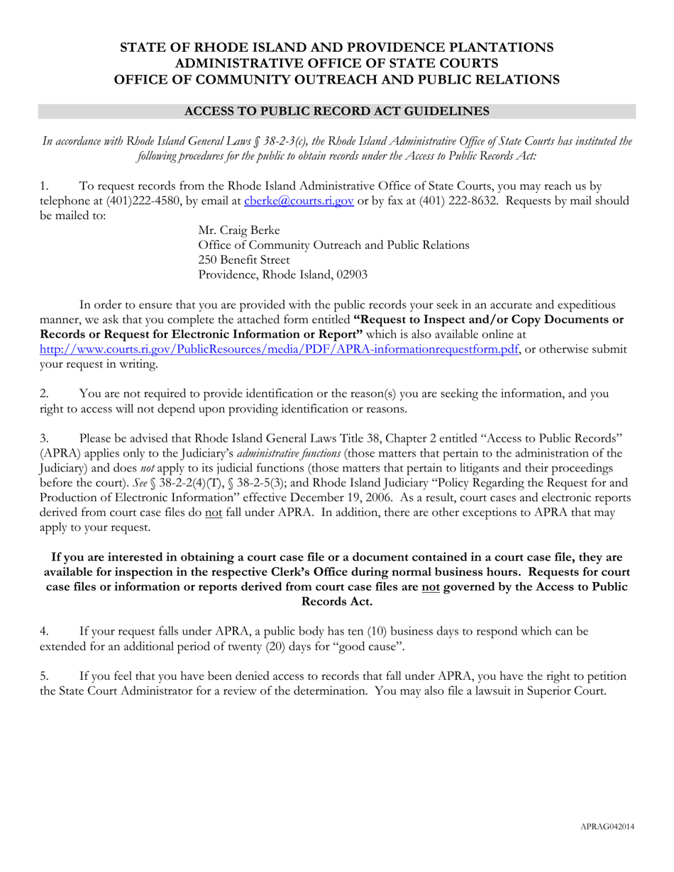 Request to Inspect and/or Copy Documents or Records or Request for Electronic Information or Report - Rhode Island, Page 1