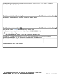 Form 101 Articles of Amendment for a Domestic Business Corporation - Rhode Island, Page 3