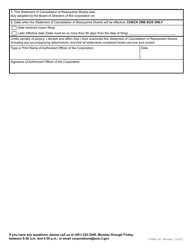 Form 104 Statement of Cancellation of Reacquired Shares for a Domestic Corporation - Rhode Island, Page 3