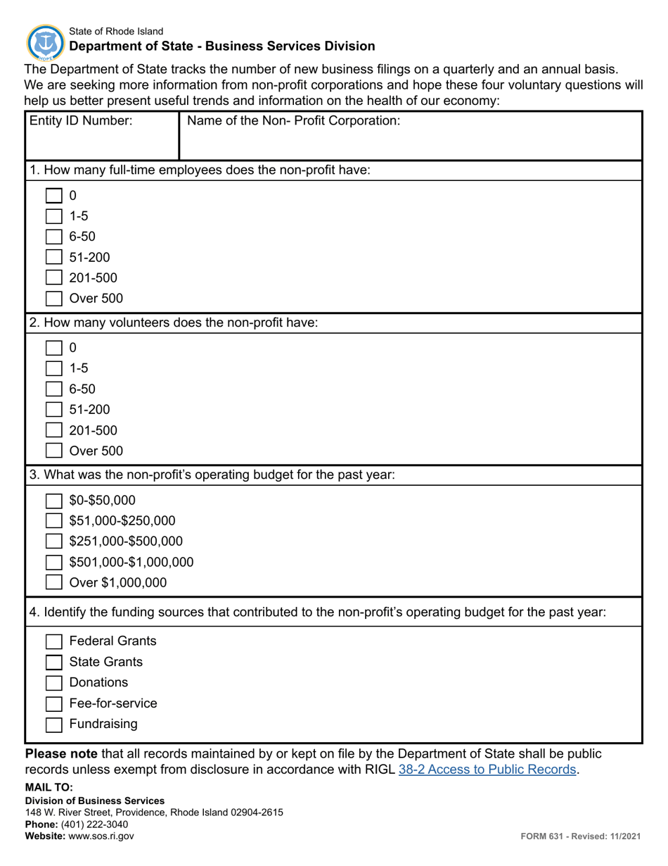 Form 631 Annual Report for a Non-profit Corporation - Rhode Island, Page 3