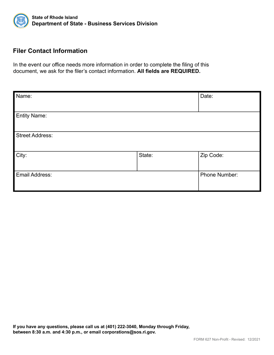 Form 627 Statement of Abandonment of Use of Fictitious Business Name - Domestic and Foreign Non-profit Corporation - Rhode Island, Page 3