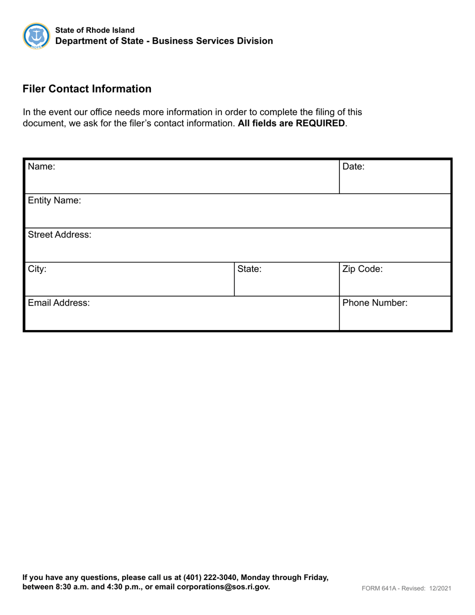 Form 641A Statement of Change of Registered Office - Domestic or Foreign Non-profit Corporation - Rhode Island, Page 3