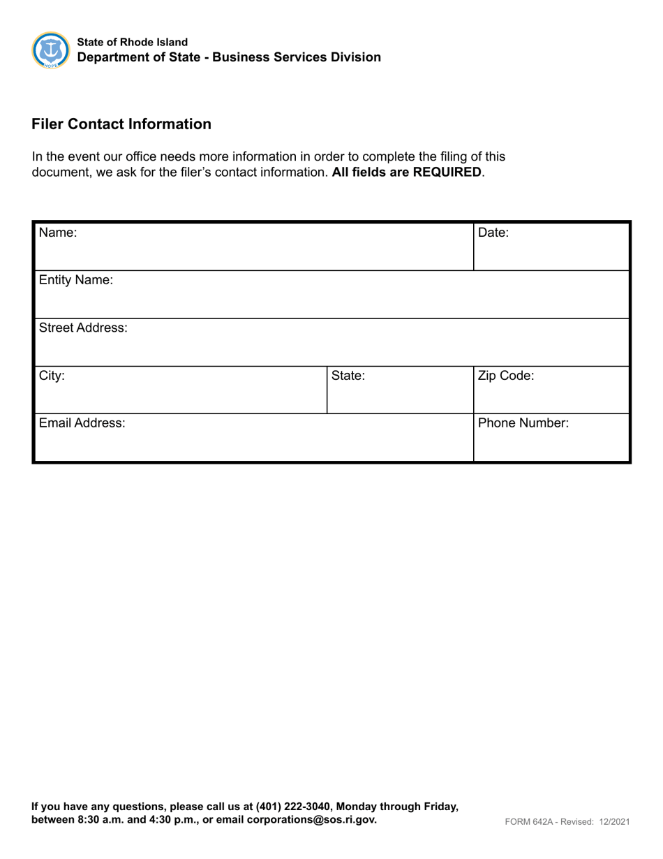 Form 642A Statement of Change of Office - Domestic or Foreign Limited Liability Company - Rhode Island, Page 3