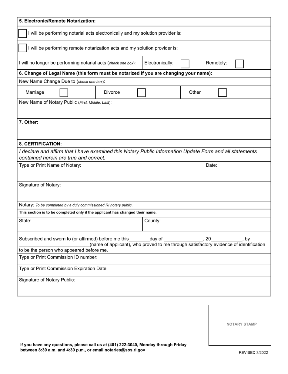 Rhode Island Notary Public Information Update Fill Out, Sign Online