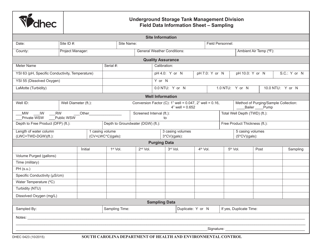 DHEC Form 0423 Field Data Information Sheet - Sampling - South Carolina