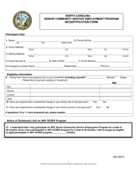 Document preview: Recertification Form - Senior Community Service Employment Program - North Carolina