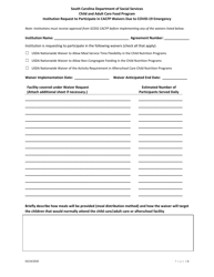 Document preview: Institution Waiver Request - Child and Adult Care Food Program - South Carolina