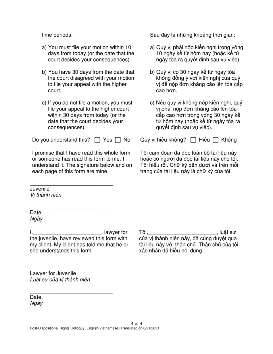 Post-dispositional Rights Colloquy - Pennsylvania (English / Vietnamese), Page 4