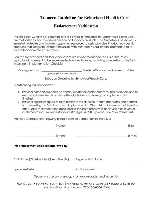 Kansas Tobacco Guideline for Behavioral Health Care Endorsement
