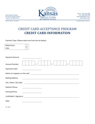 Document preview: Credit Card Information - Credit Card Acceptance Program - Kansas