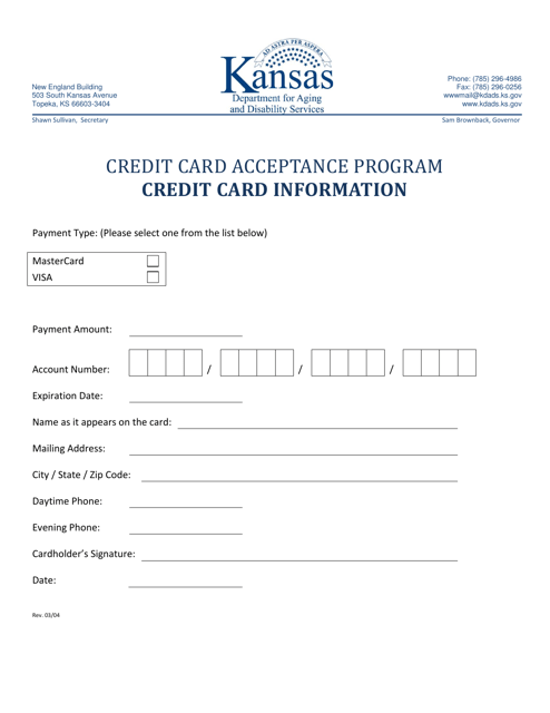 Credit Card Information - Credit Card Acceptance Program - Kansas