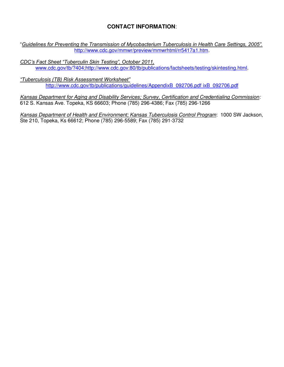Tuberculosis Symptom Screen Questionnaire - Kansas, Page 5