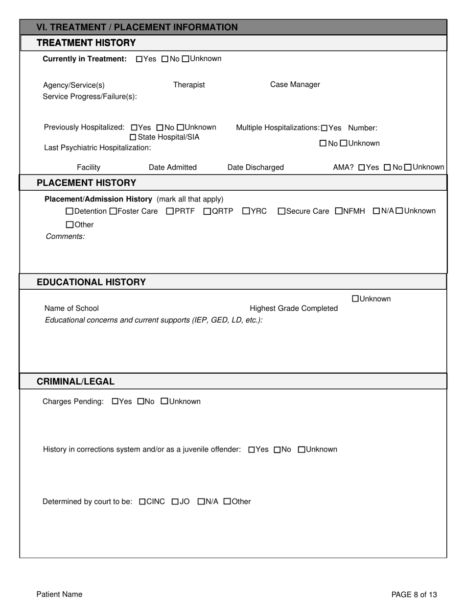 Youth Community Mental Health Center Screening Form - Kansas, Page 8