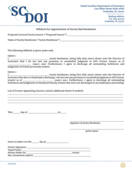 Document preview: Affidavit for Appointment of Surety Bail Bondsman - South Carolina