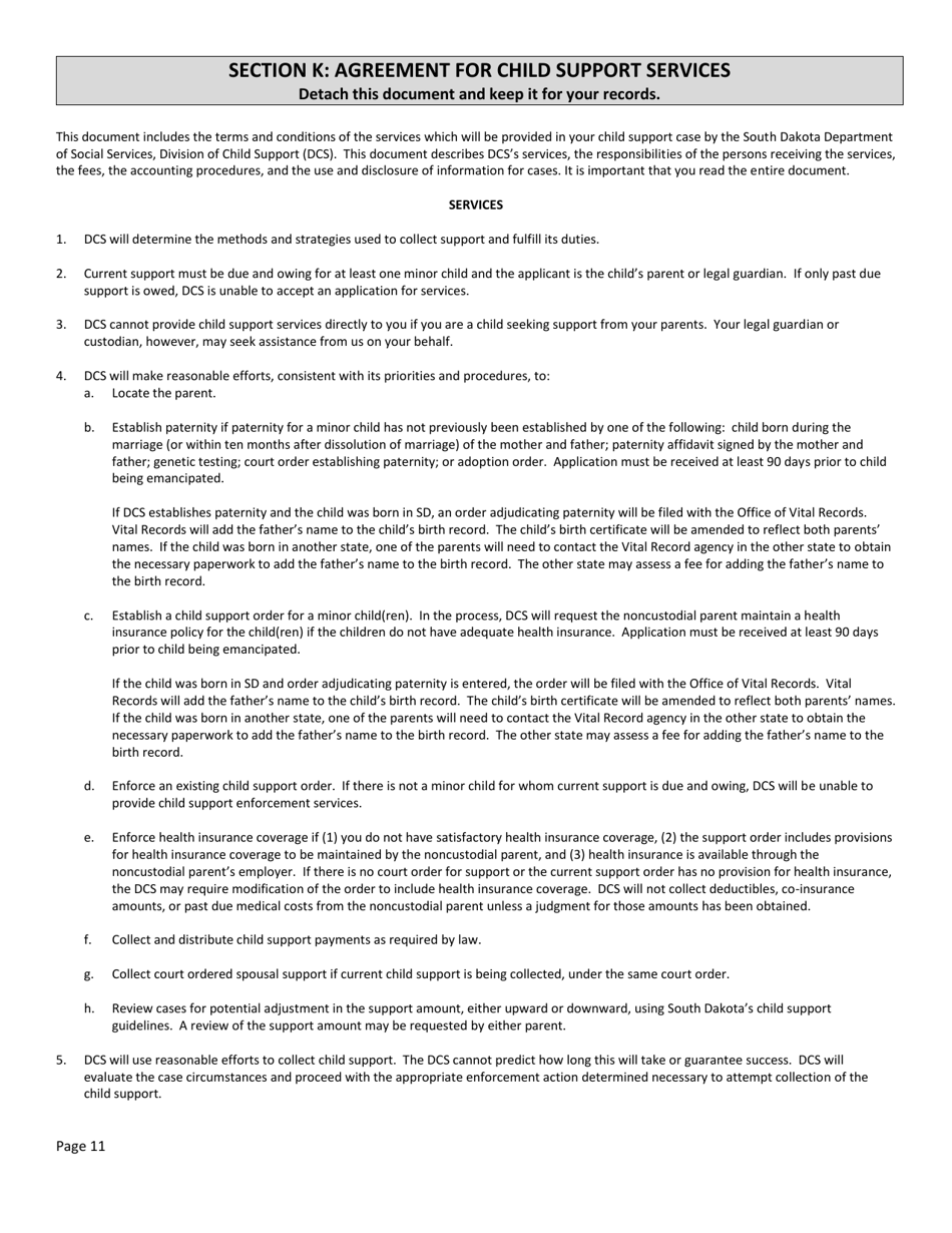 Form DSS-SE-408 Application for Child Support Services - South Dakota, Page 11