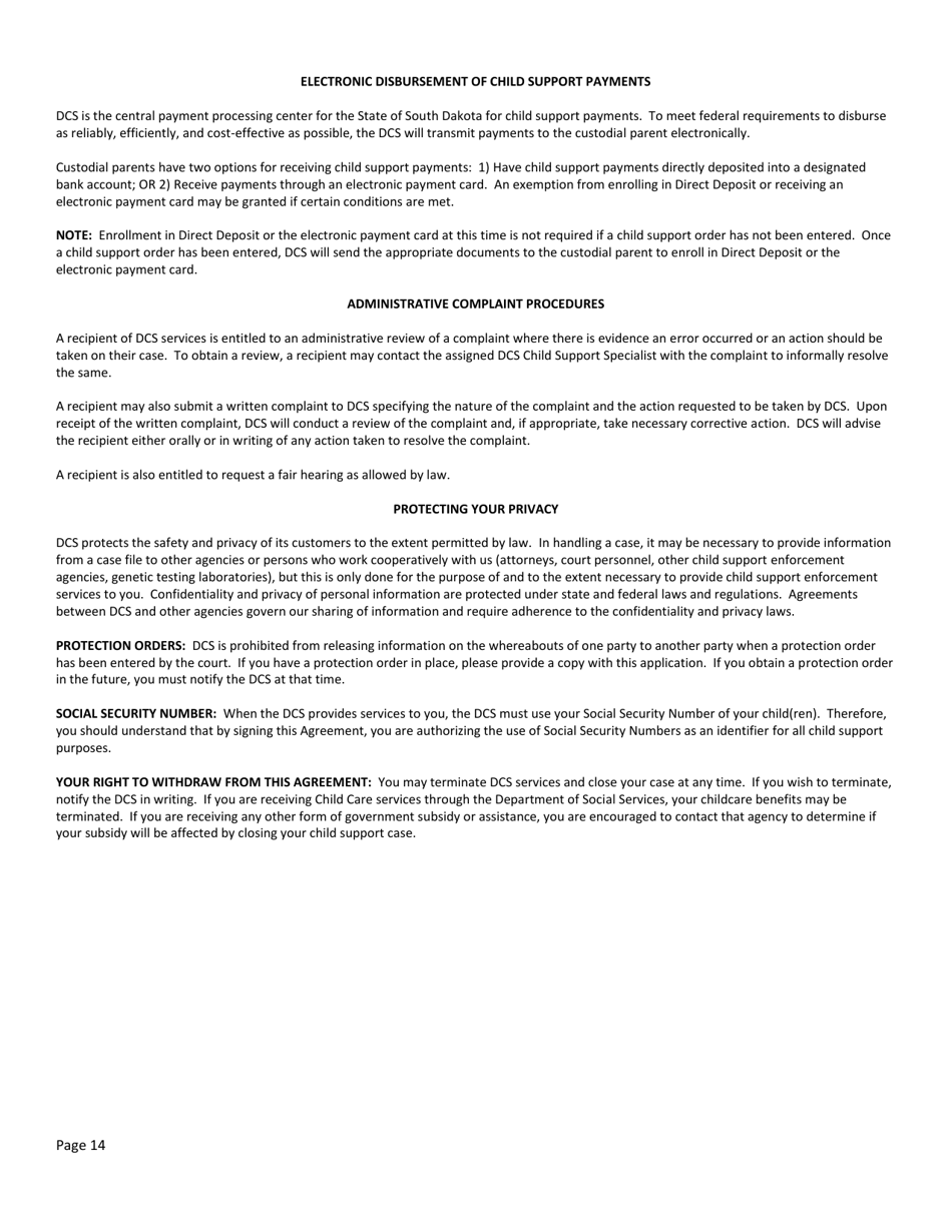 Form DSS-SE-408 Application for Child Support Services - South Dakota, Page 14