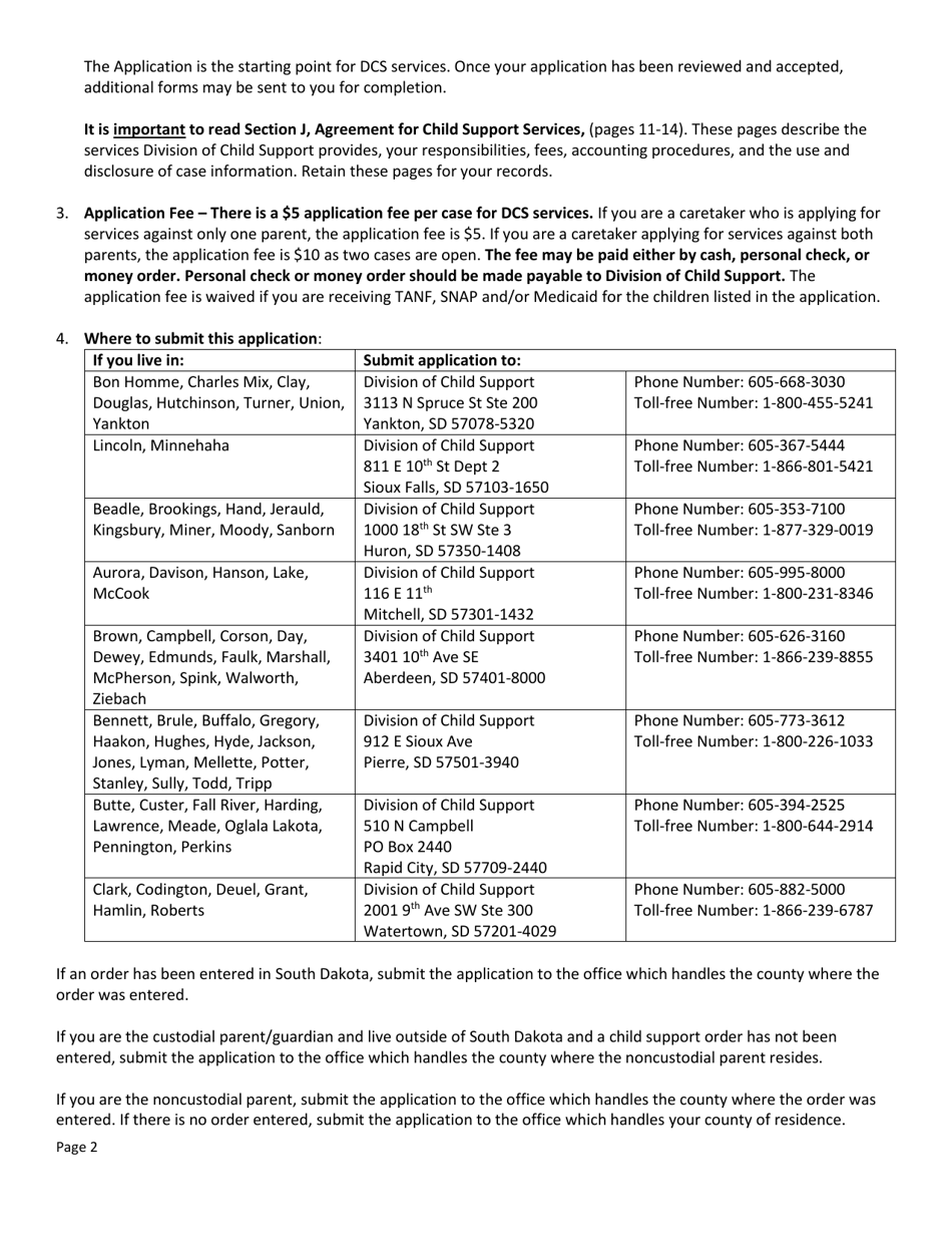 Form DSS-SE-408 Application for Child Support Services - South Dakota, Page 2