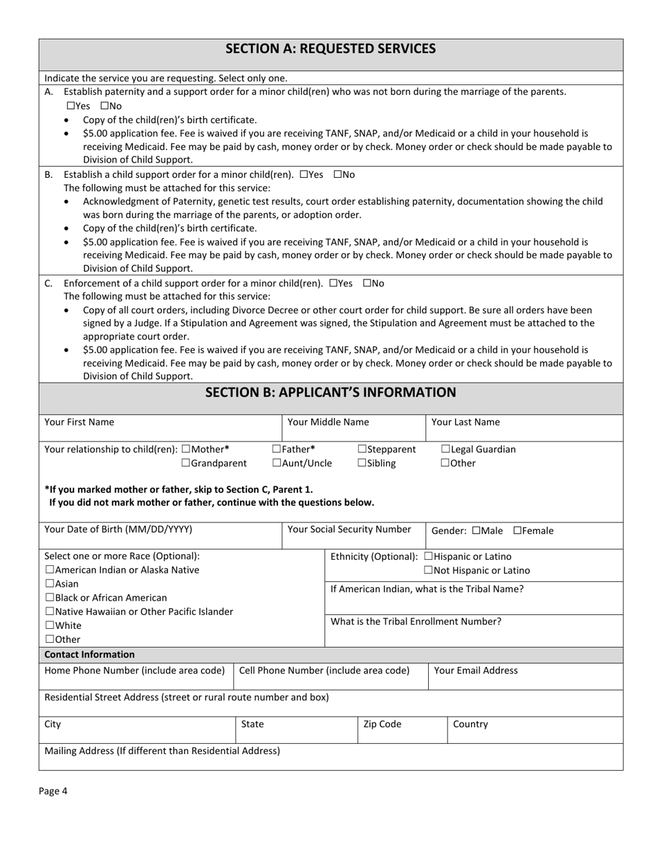 Form DSS-SE-408 Application for Child Support Services - South Dakota, Page 4