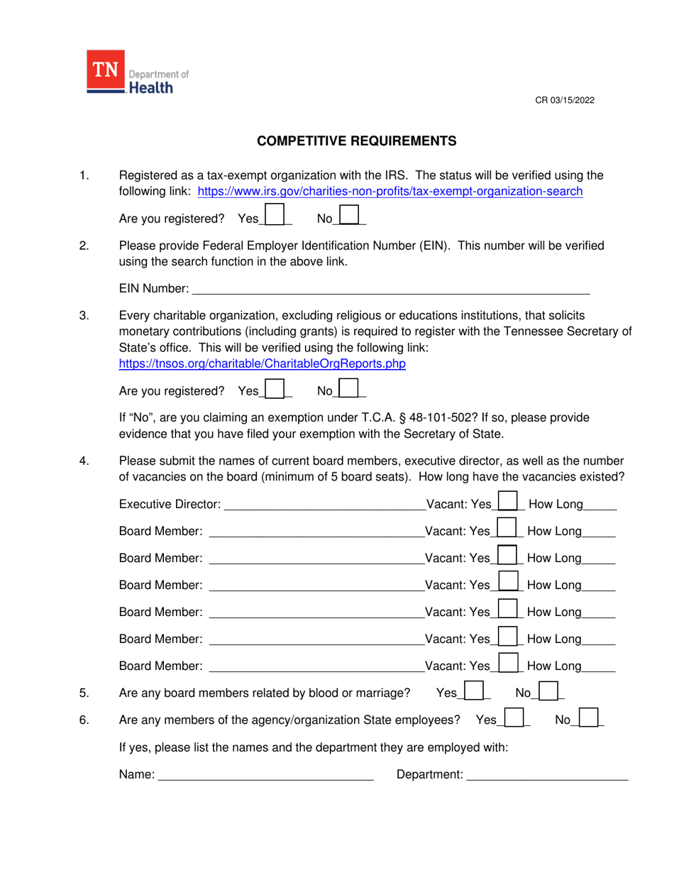 Competitive Requirements - Tennessee, Page 1