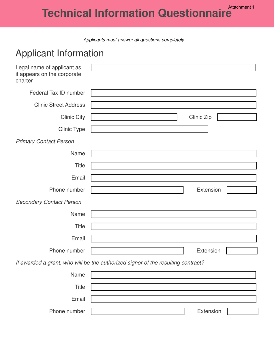 Attachment 1 Technical Information Questionnaire - Tennessee, Page 1