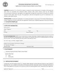 Document preview: Form RV-F1312601 Application for Special Amateur Radio License Plates - Tennessee