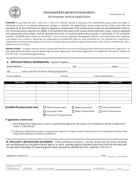 Document preview: Form RV-F1310701 Government Service Application - Tennessee