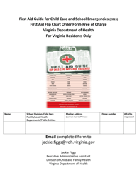 Document preview: First Aid Guide for Child Care and School Emergencies First Aid Flip Chart Order Form - Virginia