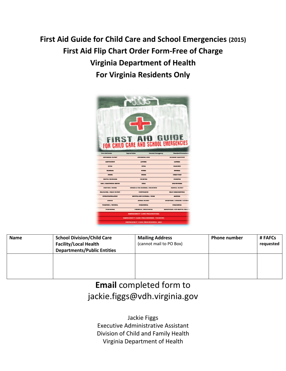 First Aid Guide for Child Care and School Emergencies First Aid Flip Chart Order Form - Virginia, Page 1