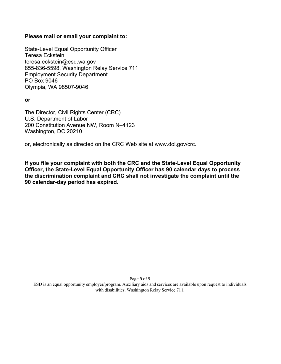 Washington Discrimination Complaint Form - Washington, Page 9