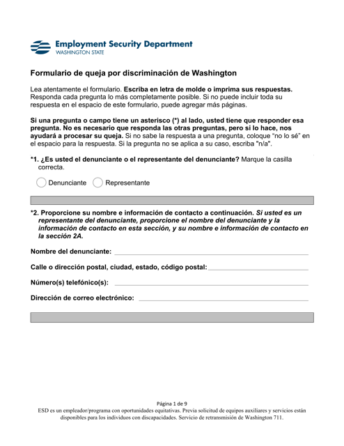 Formulario De Queja Por Discriminacion De Washington - Washington (Spanish) Download Pdf